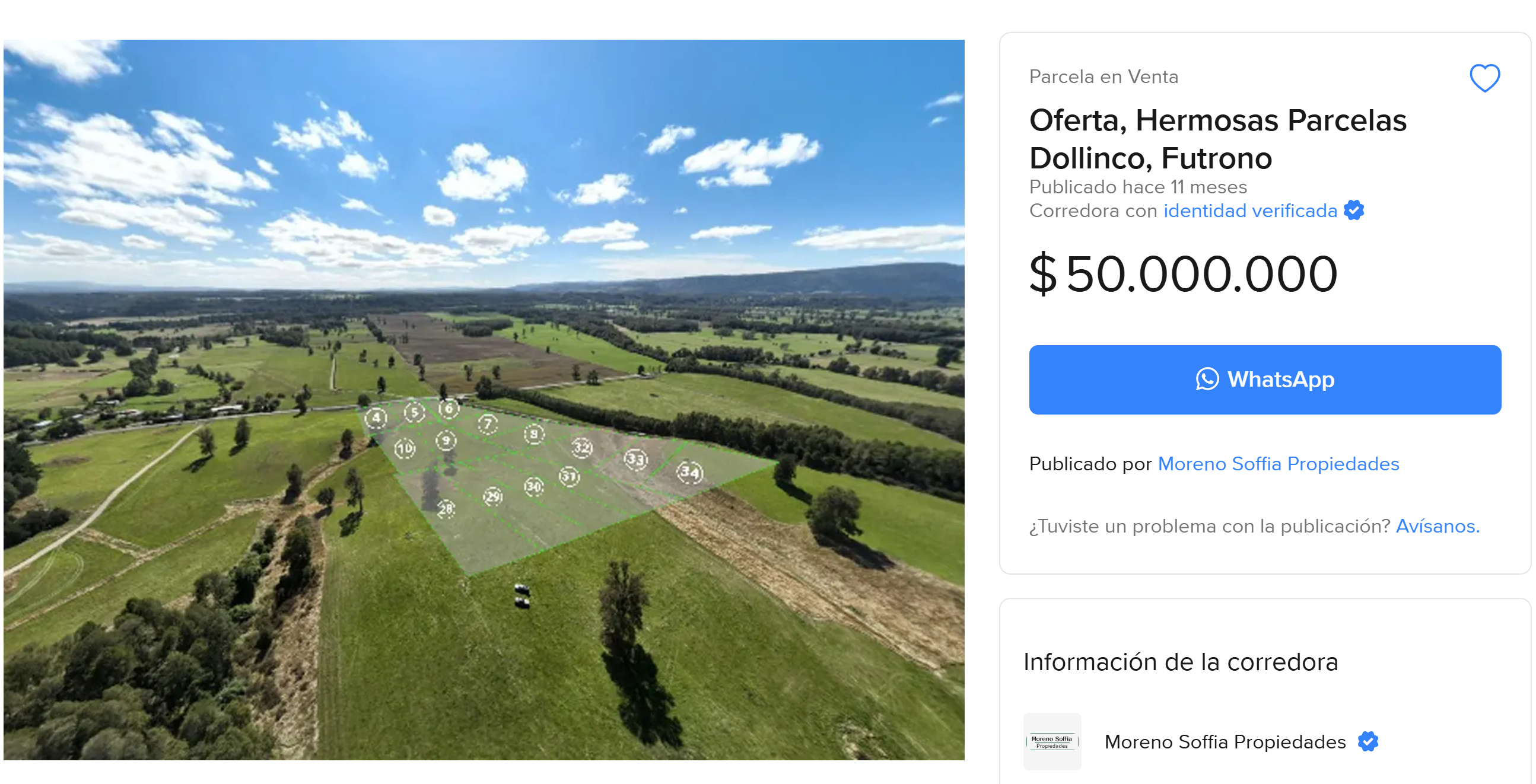 Publicación Moreno Soffia Propiedades - Parcelas Dollinco a $50.000.000